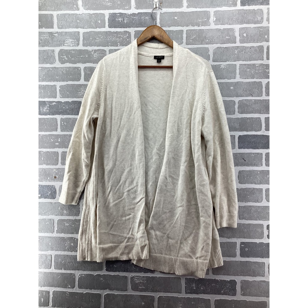 J. Jill Wearever Cream Oatmeal Open Front Cardigan Sweater XL Longline Knit